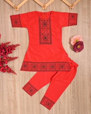 Rkdress Girls Casual Kurta and Pyjama Set(Red Pack of 1)