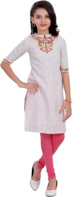 Mastarang Girls Casual Kurti and Legging Set(Beige Pack of 1)