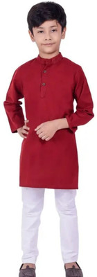 VDC CREATIONS Baby Boys Festive & Party Kurta and Pyjama Set(Maroon Pack of 1)