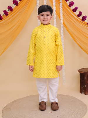 AJ Dezines Boys Festive & Party Kurta and Pyjama Set(Yellow Pack of 1)