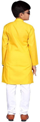 VDC CREATIONS Baby Boys Festive & Party Kurta and Pyjama Set(Yellow Pack of 1)