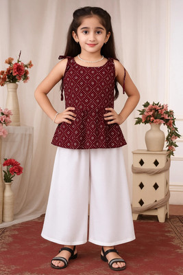MKCloth Girls Festive & Party Kurta and Palazzo Set(Maroon Pack of 1)