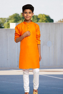 CLOTH CORNER Boys Festive & Party Kurta and Pyjama Set(Orange Pack of 1)