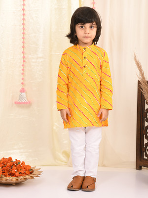 Superminis Boys Festive & Party Kurta and Pyjama Set(Yellow Pack of 1)
