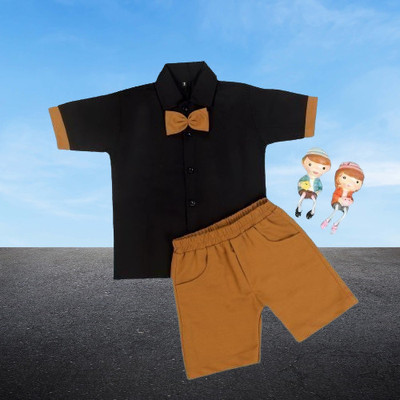 SVEnterprisesR Baby Boys Casual, Festive & Party, Formal, Wedding Shirt & Waistcoat Set(Black Pack of 1)