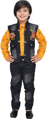 BABUSHONA Boys Festive & Party Shirt, Waistcoat and Pant Set(Yellow Pack of 1)