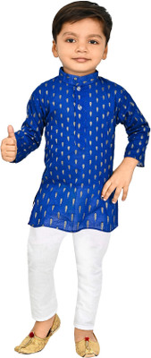 NEWJON Boys Festive & Party Kurta and Pyjama Set(Blue Pack of 1)