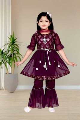 FMSE Girls Festive & Party Kurta, Pyjama & Dupatta Set(Purple Pack of 1)
