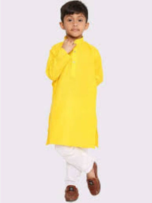 VDC CREATIONS Baby Boys Festive & Party Kurta and Pyjama Set(Yellow Pack of 1)