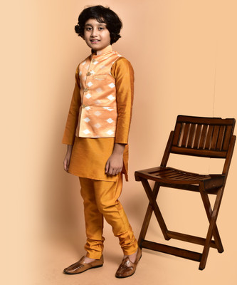 PRINTINIDA Baby Boys Casual Kurta and Pyjama Set(Yellow Pack of 1)