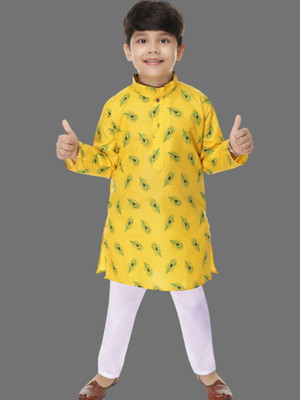 Kidotsav Boys Festive & Party Kurta and Pyjama Set(Yellow Pack of 1)