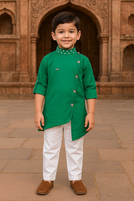 FASHION GRAB Baby Boys Casual Kurta and Pyjama Set(Dark Green Pack of 1)