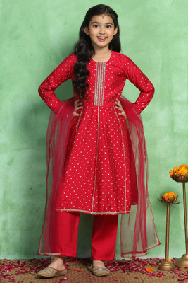 Fashion Dream Girls Festive & Party Kurta and Dhoti Pant Set(Pink Pack of 1)