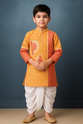 Take Style Boys Festive & Party, Wedding Kurta and Dhoti Pant Set(Orange Pack of 1)