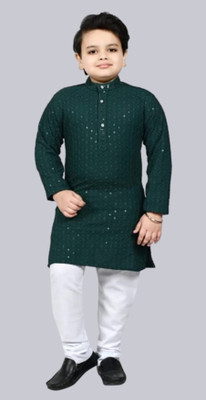 SAcollectoion Boys Festive & Party Kurta and Pyjama Set(Dark Green Pack of 1)