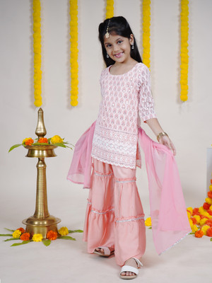 KiddoPanti Girls Festive & Party Kurta and Sharara Set(Pink Pack of 1)