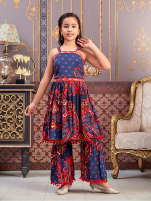 Aarika Girls Festive & Party Salwar and Kurta Set(Dark Blue Pack of 1)