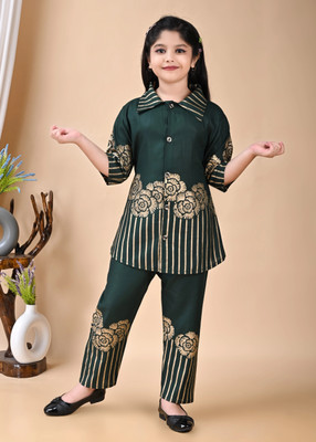 Jbegam Girls Casual Kurta and Pyjama Set(Green Pack of 1)