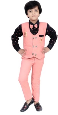 SHREE ADINATH COLLECTION Boys Festive & Party Shirt, Waistcoat and Pant Set(Pink Pack of 3)