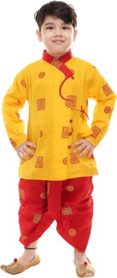 Smuktar garments Boys Casual, Wedding, Festive & Party Kurta and Dhoti Pant Set(Yellow Pack of 1)