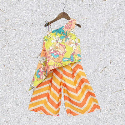 RUBEE FEB Girls Festive & Party, Wedding Kurta and Palazzo Set(Yellow Pack of 1)