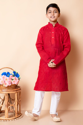 NFC CREATION Boys Festive & Party, Wedding Kurta and Pyjama Set(Red Pack of 1)