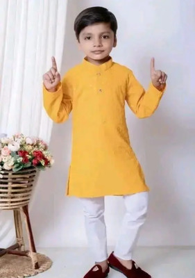 KAJOLDRESSES Boys Festive & Party Kurta and Churidar Set(Yellow Pack of 1)