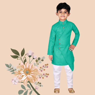 VDC CREATIONS Baby Boys Festive & Party Kurta and Pyjama Set(Green Pack of 1)