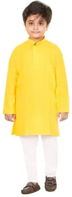 VDC CREATIONS Baby Boys Festive & Party Kurta and Pyjama Set(Yellow Pack of 1)