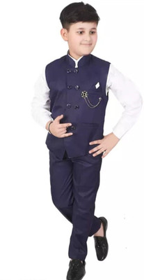 REYANSH HOSIERY Boys Festive & Party, Wedding Shirt, Waistcoat and Pant Set(Blue Pack of 1)