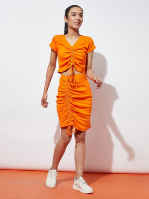 Spunkies Girls Casual Top and Skirt Set(Orange Pack of 1)