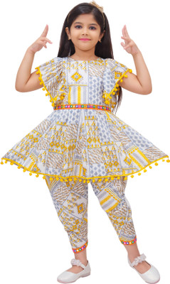 Senorita Fashion Girls Party(Festive) Top Pant(WhiteYellow)