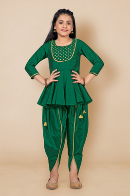 Sangria Girls Festive & Party Kurta and Sharara Set(Green Pack of 1)