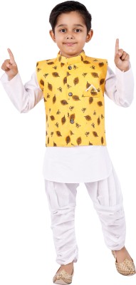 new gen Boys Festive & Party, Casual Kurta, Waistcoat and Pyjama Set(Yellow Pack of 1)