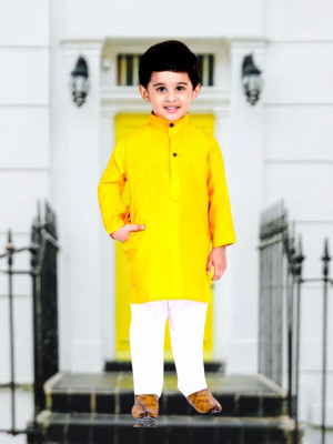 AL BAYDAR FASHION Boys Festive & Party Kurta and Pyjama Set(Yellow Pack of 1)