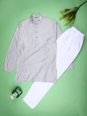 V-MART Boys Festive & Party Kurta and Pyjama Set(Grey Pack of 1)