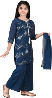 hallokidzz Girls Festive & Party Kurta, Churidar & Dupatta Set(Black Pack of 1)