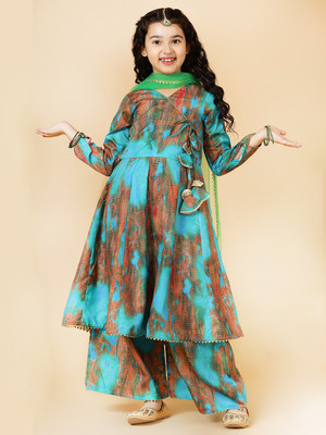 A.T.U.N. Girls Festive & Party Kurta and Sharara Set(Blue Pack of 1)