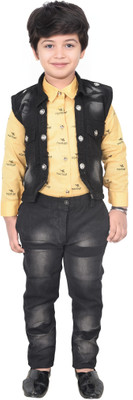 Kidzarea Boys Festive & Party Shirt, Waistcoat and Pant Set(Yellow Pack of 1)