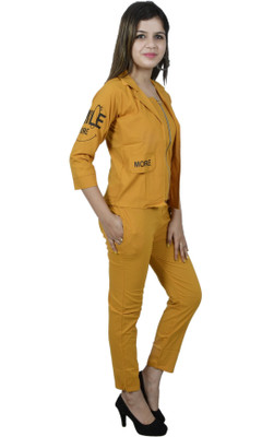 PERFECTPIVOT Girls Casual, Festive & Party, Wedding, Formal Blazer and Pant Set(Yellow Pack of 1)