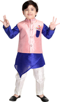 Smuktar garments Boys Festive & Party Kurta, Waistcoat and Pyjama Set(Pink Pack of 1)