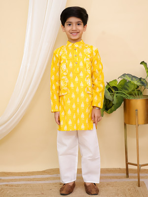 AJ Dezines Boys Festive & Party Kurta and Pyjama Set(Yellow Pack of 1)