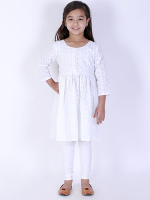 VASTRAMAY Girls Festive & Party, Wedding Kurti and Legging Set(White Pack of 1)
