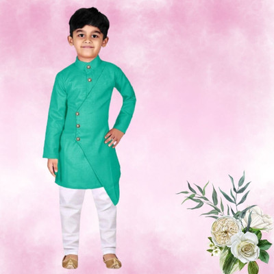 VDC CREATIONS Baby Boys Festive & Party Kurta and Pyjama Set(Green Pack of 1)