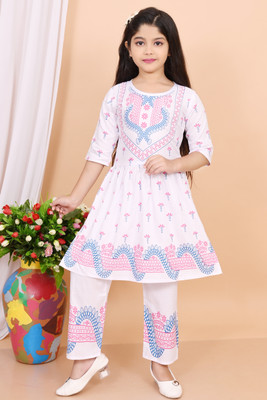 SHINYTHREADS Girls Festive & Party, Wedding Kurta and Palazzo Set(Multicolor Pack of 1)