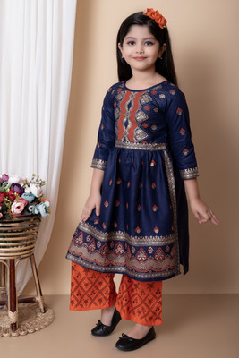 barkatdesigningplanet Girls Festive & Party Kurta and Palazzo Set(Multicolor Pack of 1)