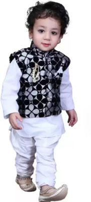 ASHOKA Baby Boys Festive & Party, Wedding Kurta, Waistcoat and Pyjama Set(Black Pack of 1)