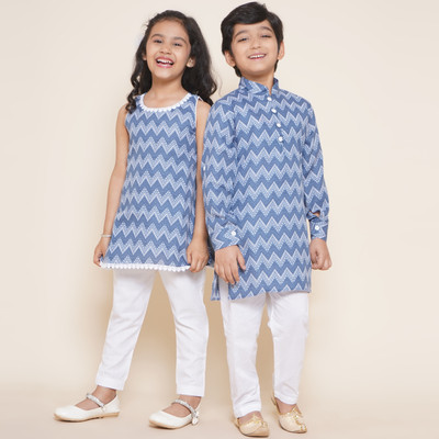 AJ Dezines Girls Festive & Party Kurta and Pyjama Set(Blue Pack of 1)