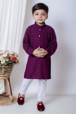 Nazrana Boys Festive & Party Kurta and Churidar Set(Purple Pack of 1)