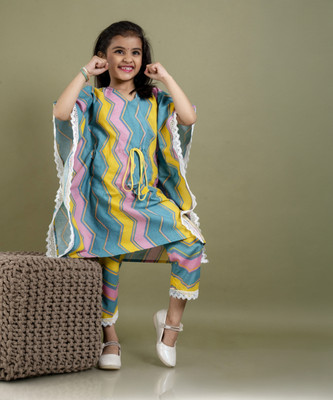 FlyFinns Girls Festive & Party Kurta and Trouser Set(Multicolor Pack of 1)